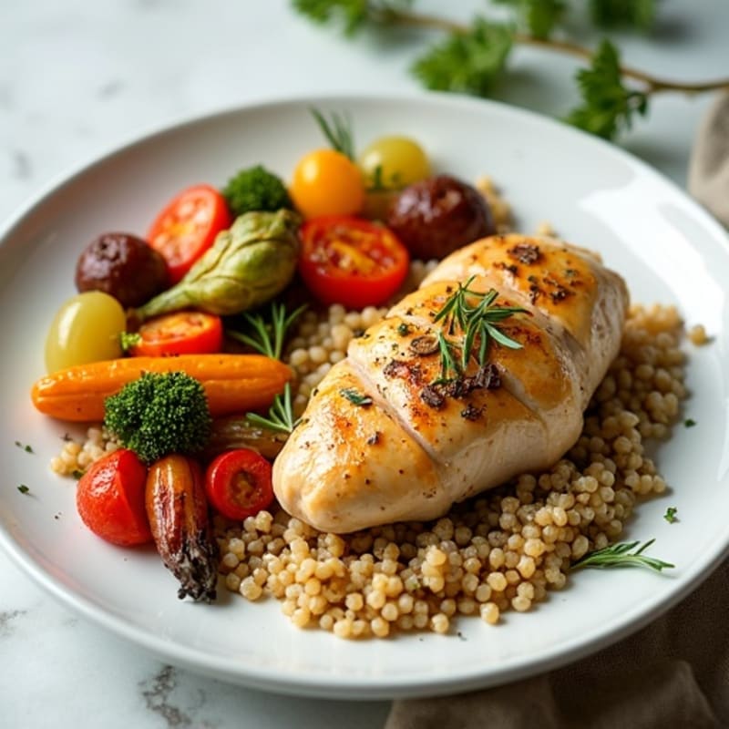 Oven-Baked Herb Chicken with Roasted Vegetables and Quinoa