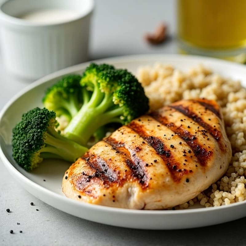 Grilled Chicken Breast with Quinoa and Roasted Broccoli