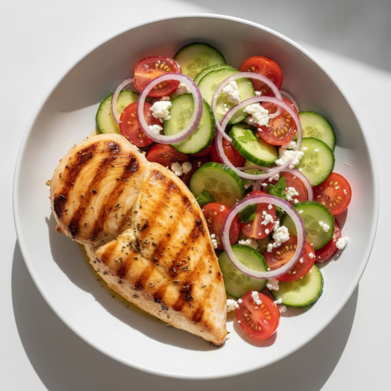 Grilled Chicken Breast with Crisp Cucumber Tomato Salad