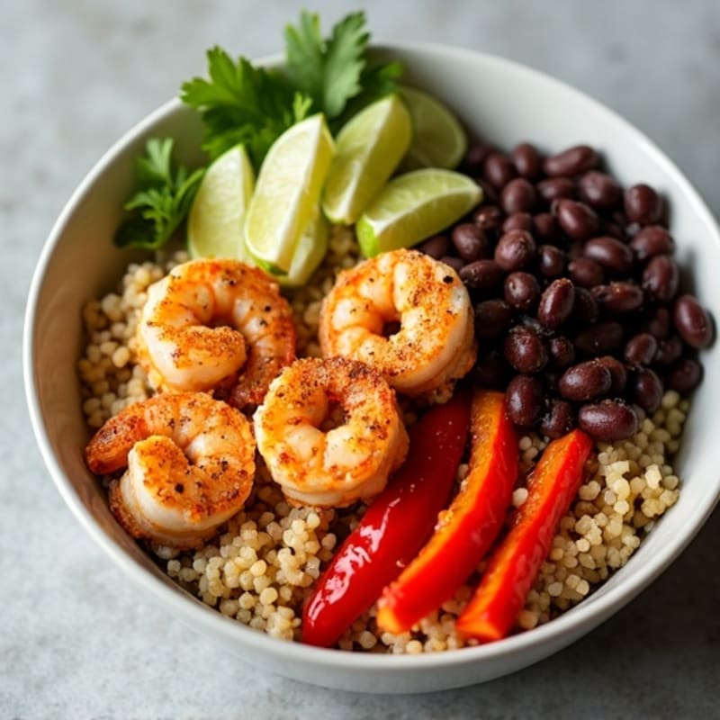 Crispy Shrimp and Quinoa Bowl with Roasted Peppers