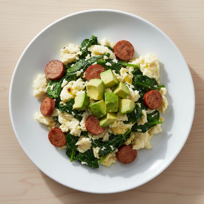 Egg White Spinach Scramble with Turkey Sausage