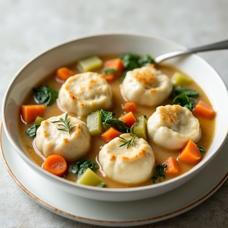 Creamy Chicken and Vegetable Stew with Fluffy Herb Dumplings