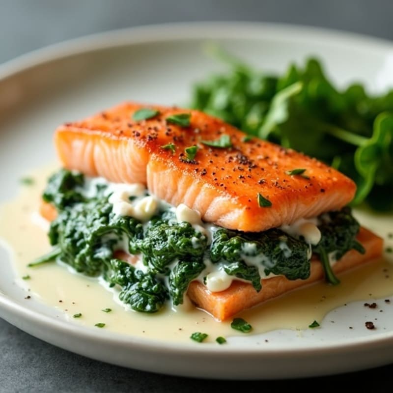 Baked Salmon Stuffed with Creamy Spinach