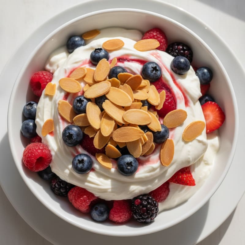 Greek Yogurt Protein Parfait with Mixed Berries and Almonds