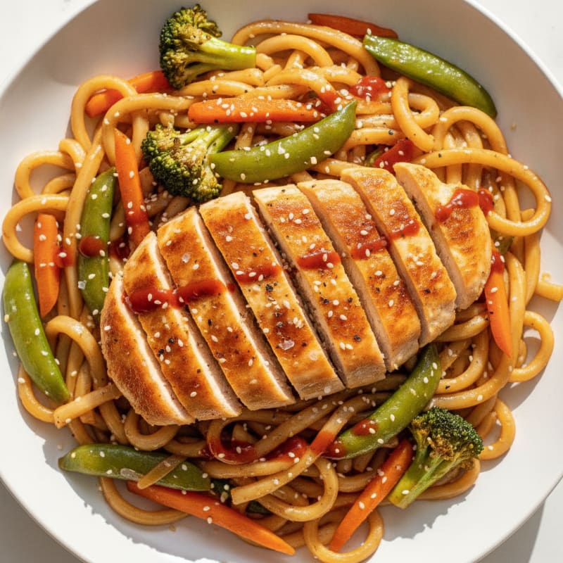 Ginger-Garlic Chicken Udon Stir-Fry