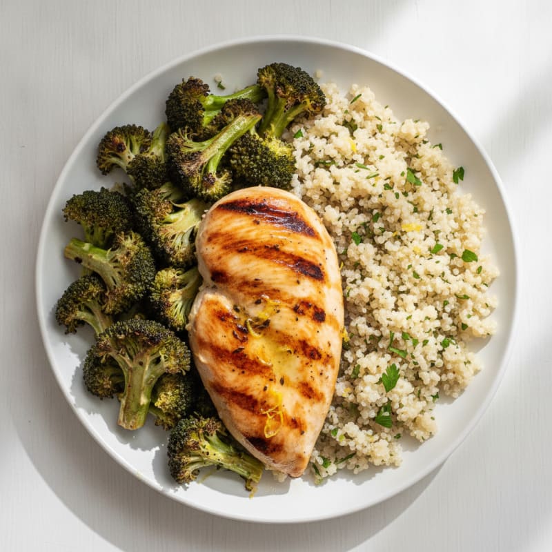 Grilled Chicken Breast with Roasted Broccoli and Quinoa