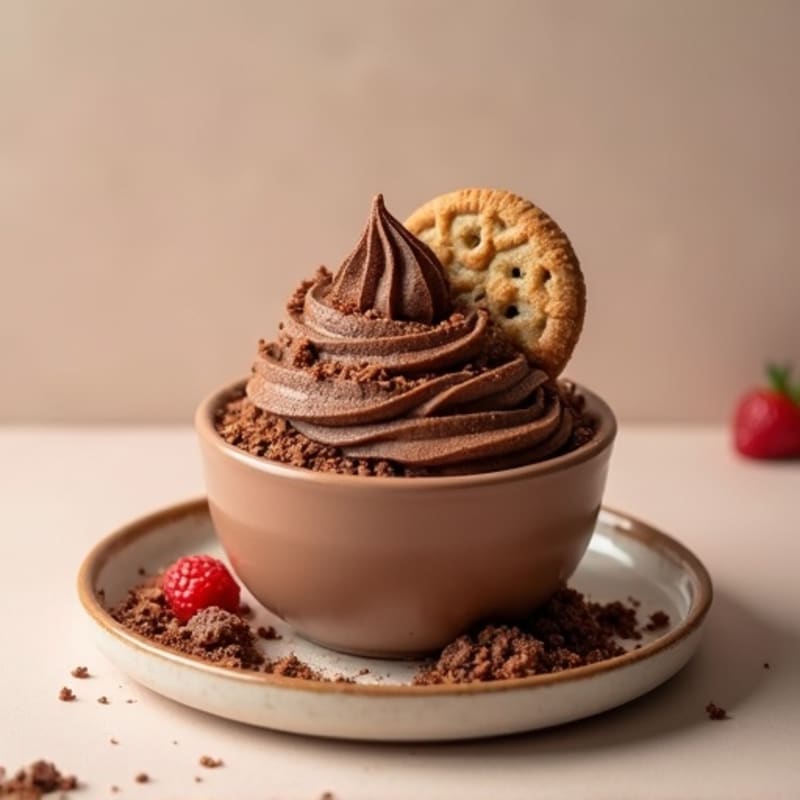 Creamy Chocolate Protein Dessert with Crunchy Cookie Crumble
