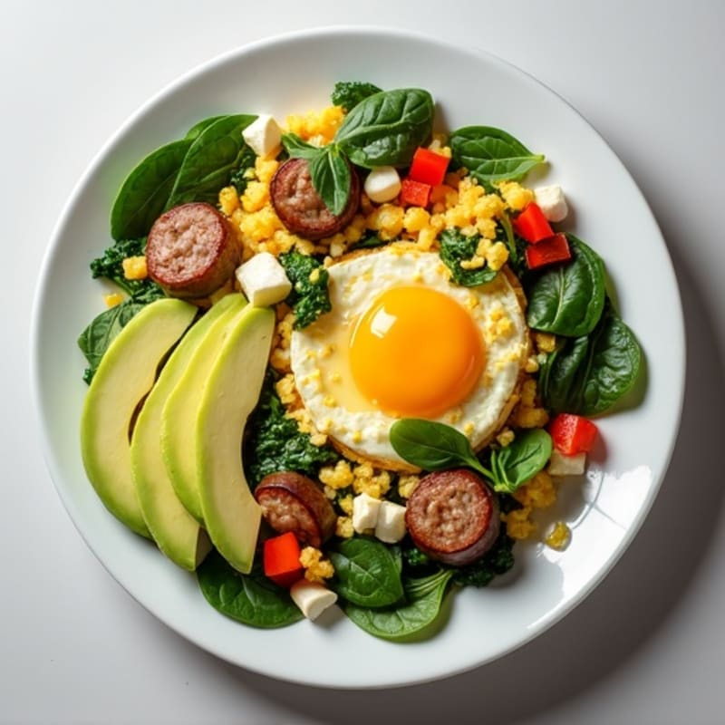 Egg White and Spinach Scramble with Turkey Sausage
