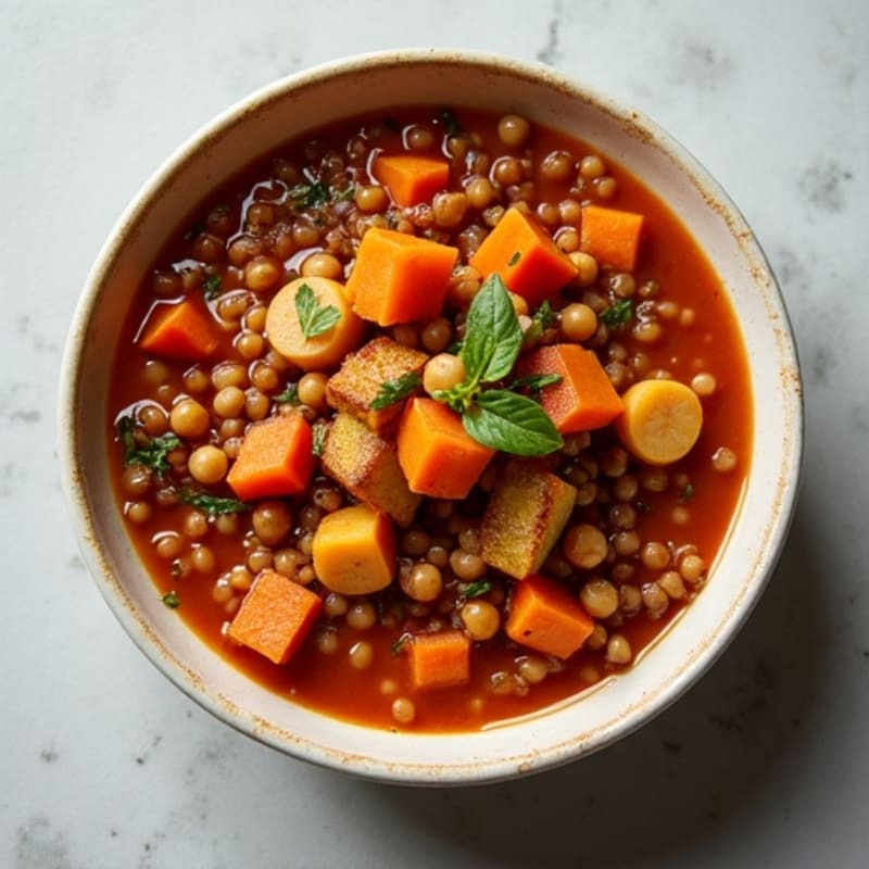 Hearty Spiced Lentil Stew with Roasted Root Vegetables