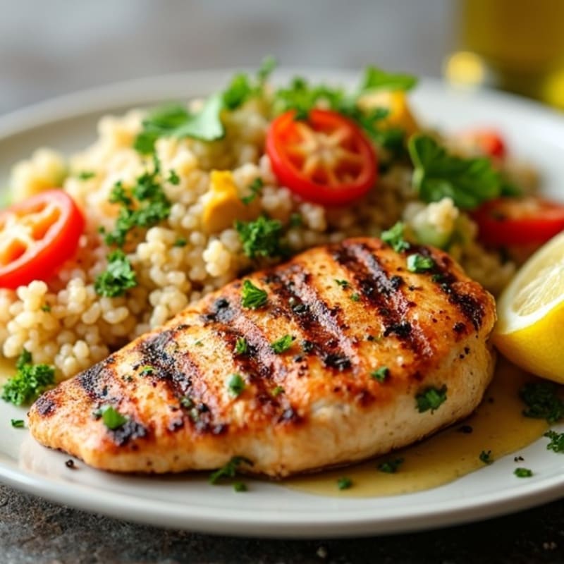 Grilled Chicken Breast with Crunchy Quinoa Salad and Lemon Vinaigrette
