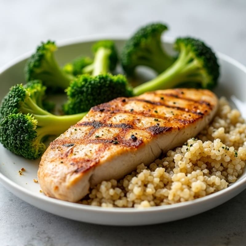 Grilled Chicken Breast with Quinoa and Steamed Broccoli