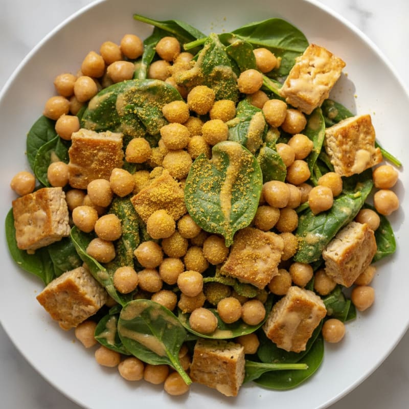Chickpea and Tempeh Power Salad with Lemon Tahini Dressing