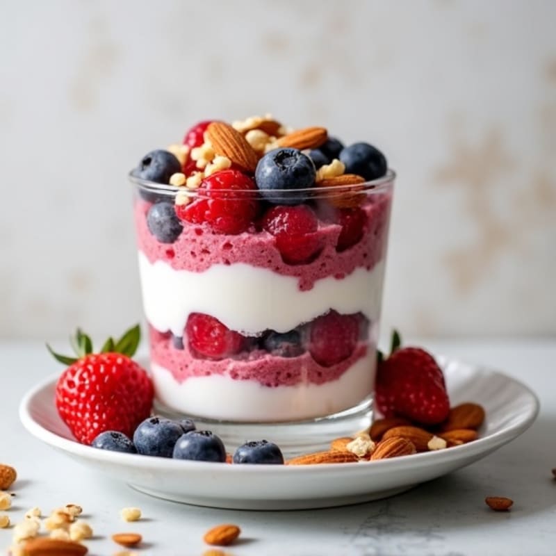 Greek Yogurt Protein Parfait with Mixed Berries and Almonds