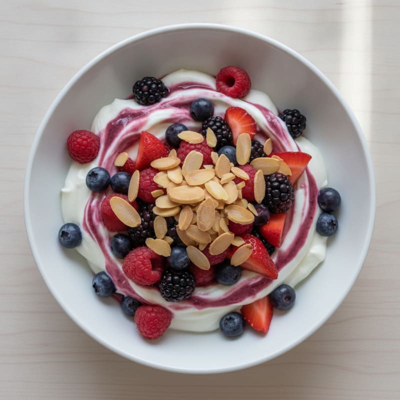 Greek Yogurt Protein Parfait with Mixed Berries and Almonds