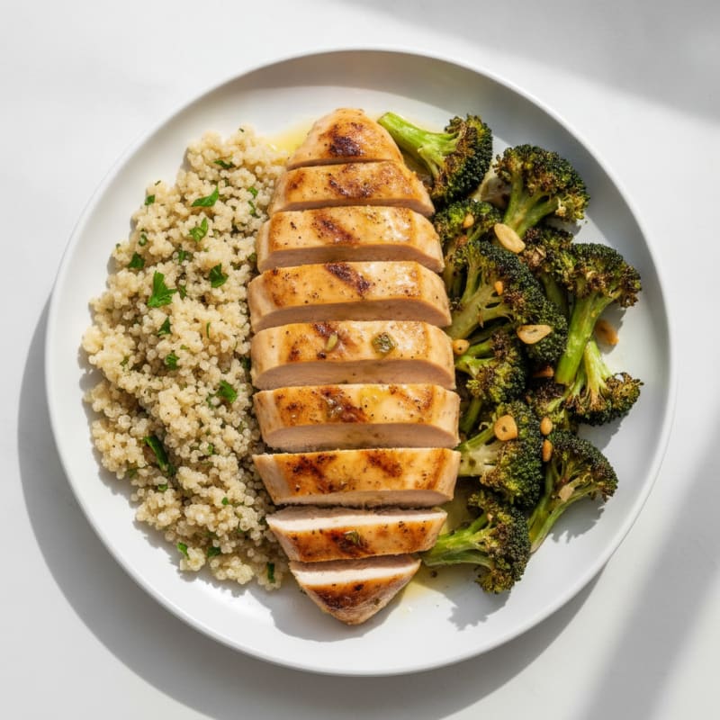 Grilled Chicken Breast with Quinoa and Roasted Broccoli