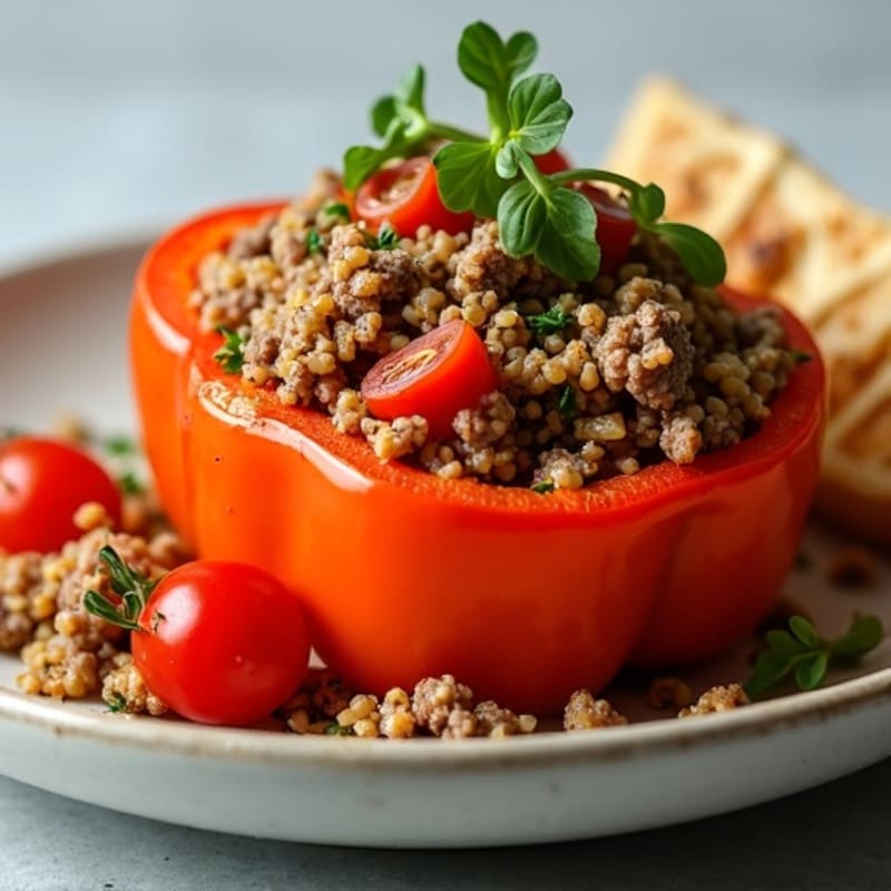 Roasted Lean Ground Beef and Turkey Stuffed Bell Peppers