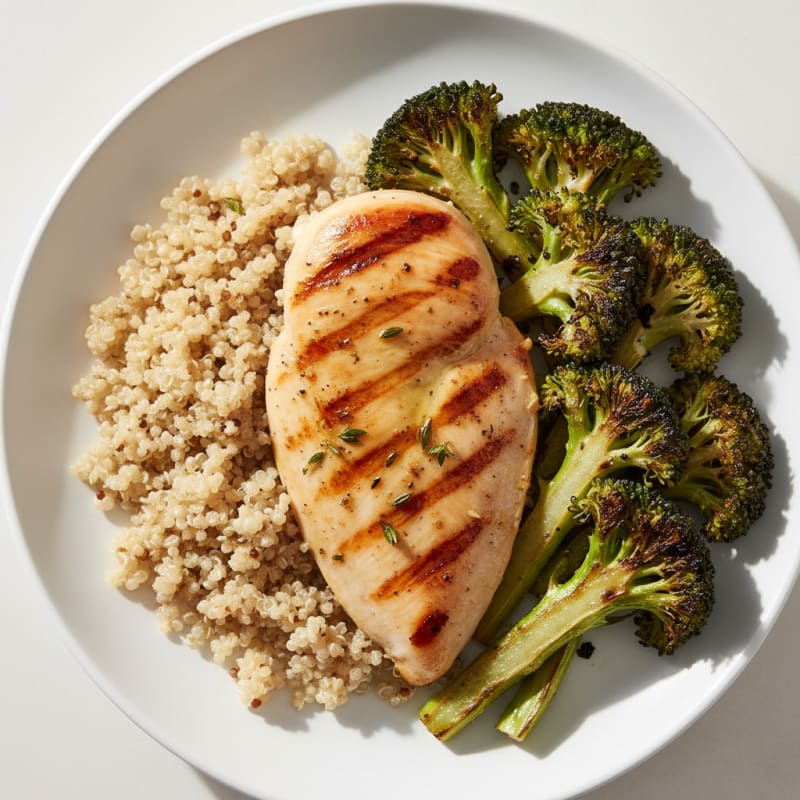 Grilled Chicken Breast with Quinoa and Roasted Broccoli