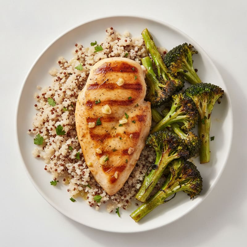 Grilled Chicken Breast with Quinoa and Roasted Broccoli