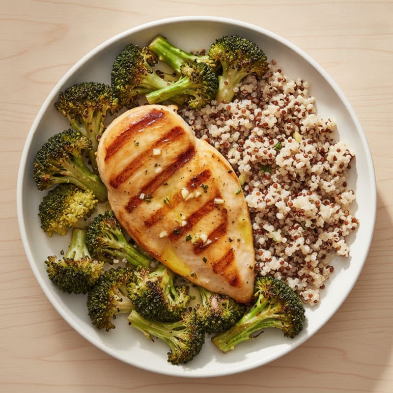 Grilled Chicken Breast with Quinoa and Roasted Broccoli