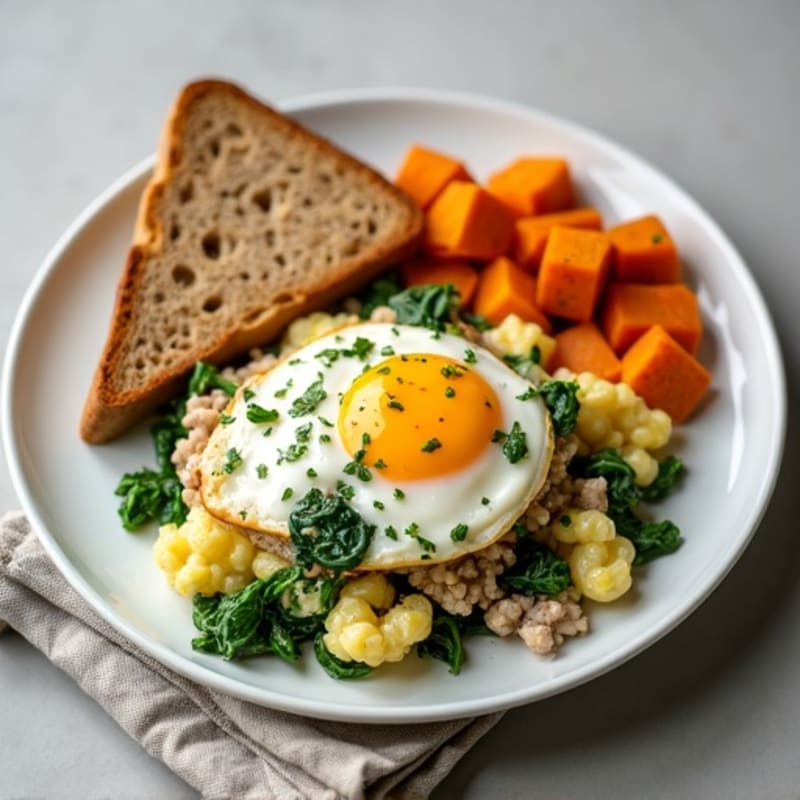Egg White Scramble with Turkey Breast and Sautéed Spinach