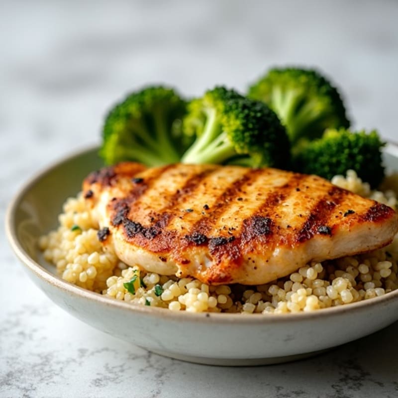 Grilled Chicken Breast with Roasted Broccoli and Quinoa