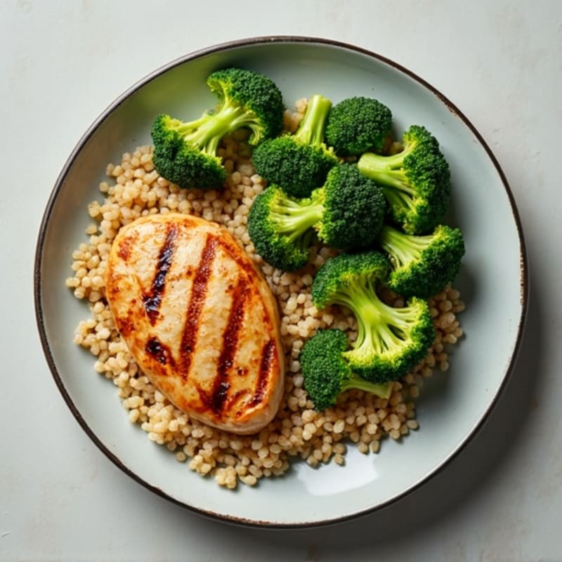 Grilled Chicken Breast with Roasted Broccoli and Quinoa