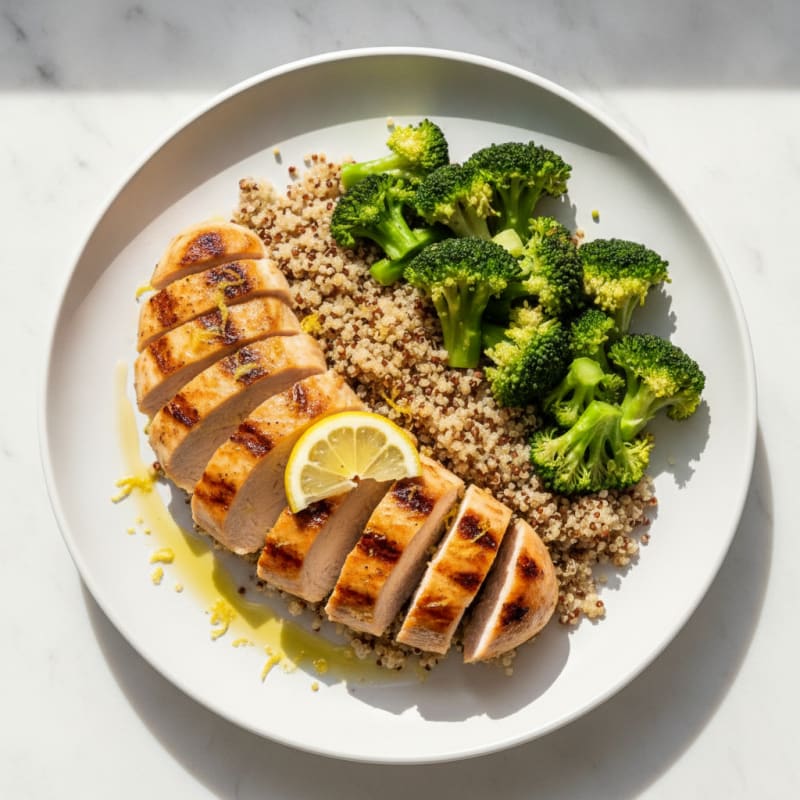 Grilled Chicken Breast with Quinoa and Steamed Broccoli