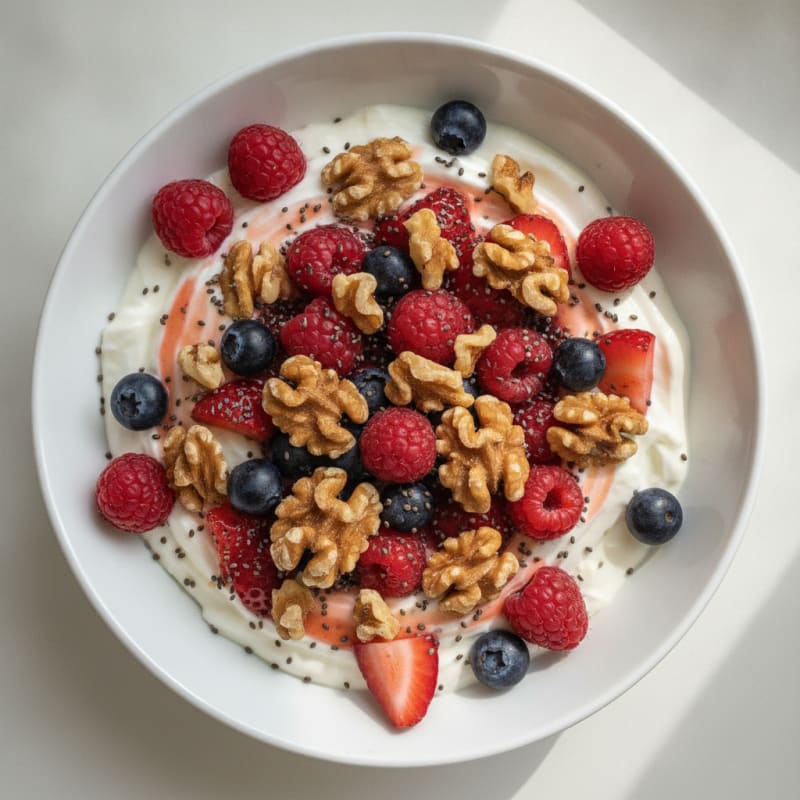 Creamy Greek Yogurt Bowl with Mixed Berries and Whey Protein