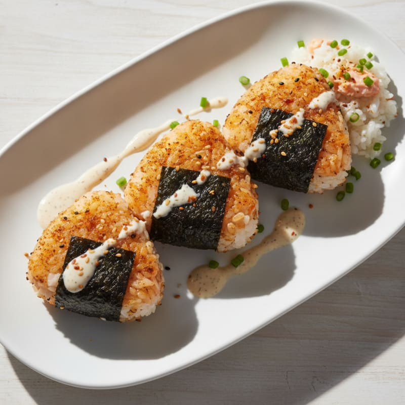 Pan-Seared Salmon Onigiri with Togarashi