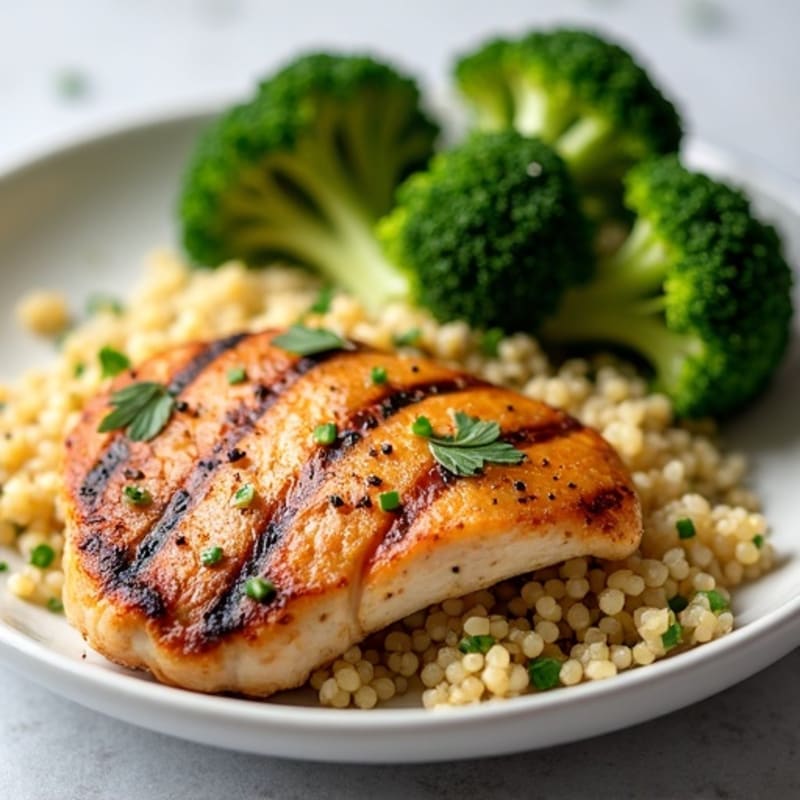 Grilled Chicken Breast with Quinoa and Roasted Broccoli