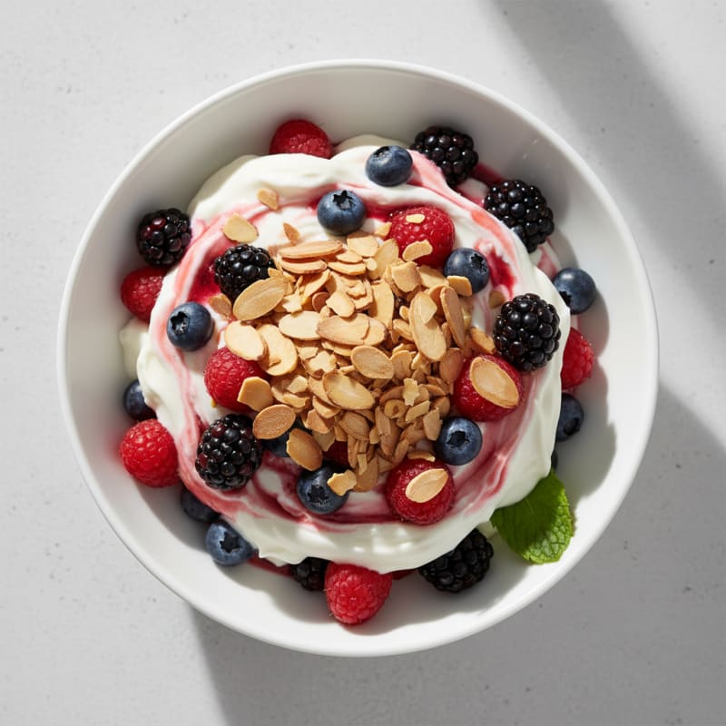 Greek Yogurt Protein Parfait with Mixed Berries and Almonds