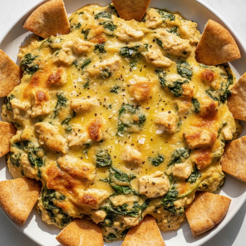 Baked Spinach Artichoke Dip with Toasted Pita