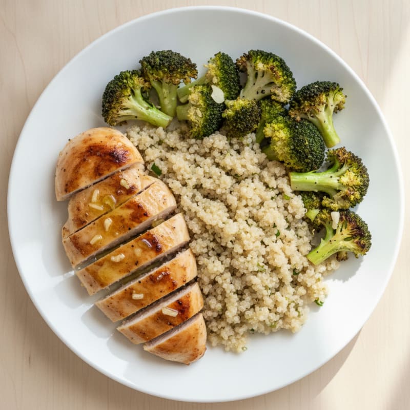Grilled Chicken Breast with Quinoa and Roasted Broccoli