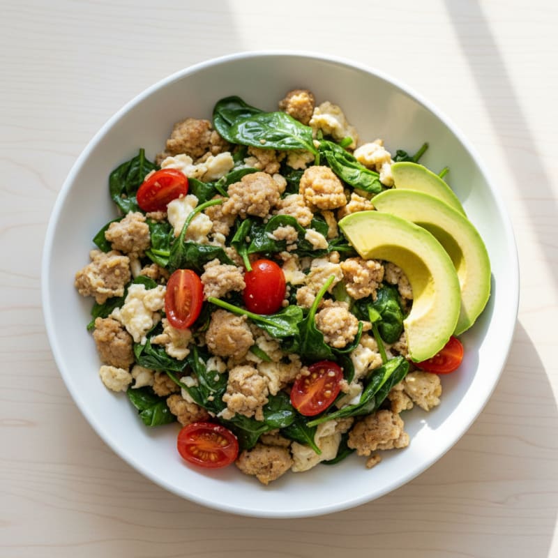 Egg White and Spinach Scramble with Turkey Sausage