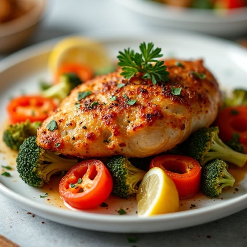 Crispy Garlic Herb Roasted Chicken with Roasted Vegetables