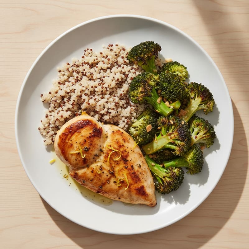 Grilled Chicken Breast with Quinoa and Roasted Broccoli