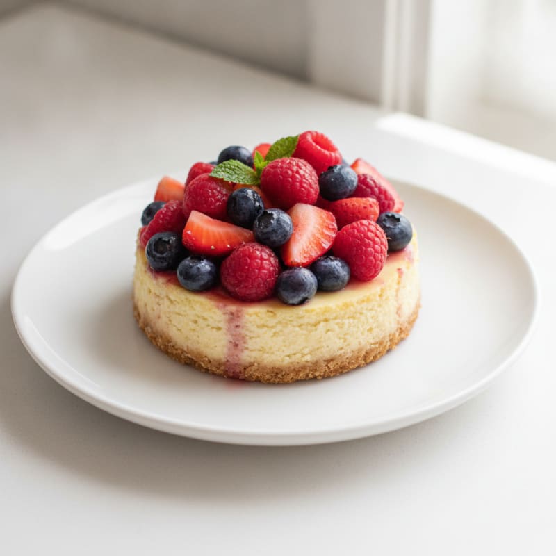 Greek Yogurt Protein Cheesecake with Mixed Berries