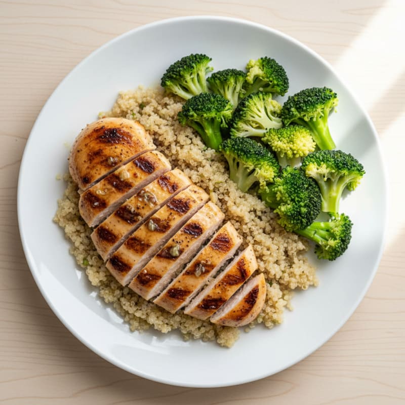 Grilled Chicken Breast with Quinoa and Steamed Broccoli