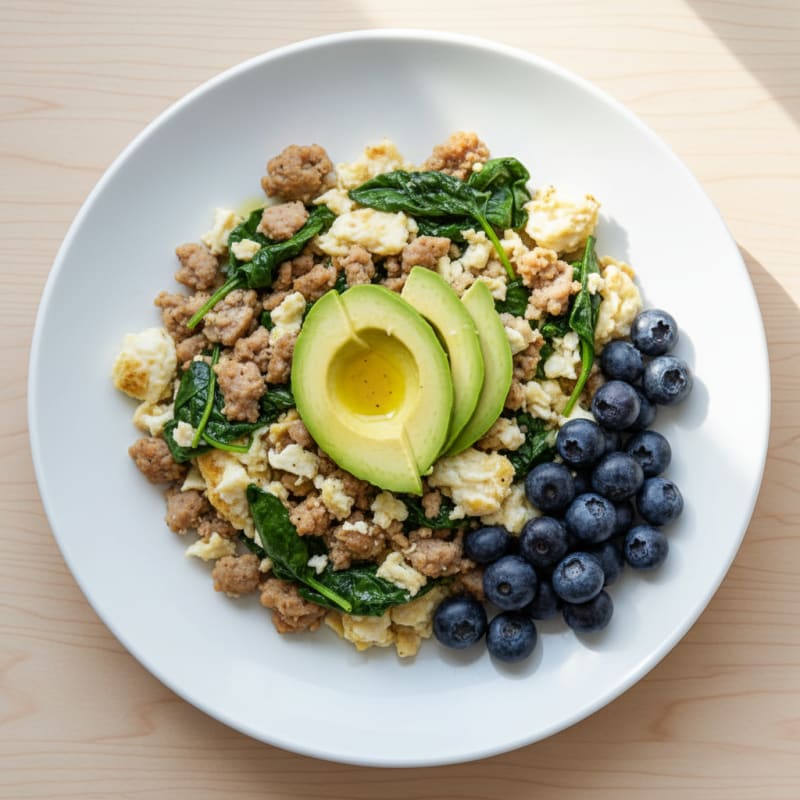 Egg White and Turkey Sausage Scramble with Spinach