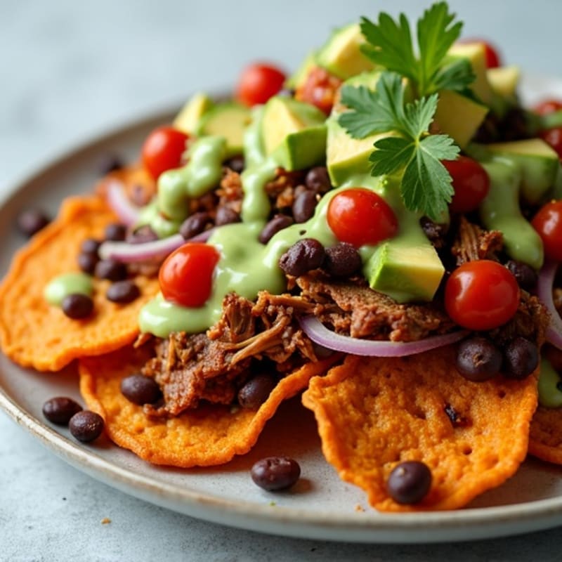 Crispy Sweet Potato Nachos with Smoky Pulled Pork