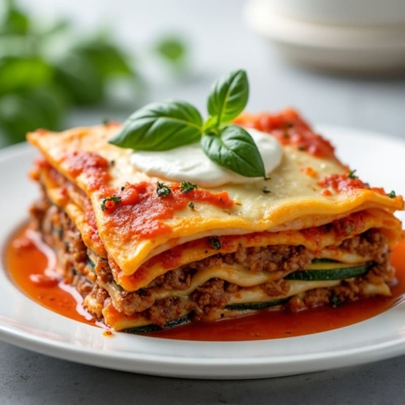 Baked Zucchini Lasagna with Lean Ground Beef and Creamy Ricotta
