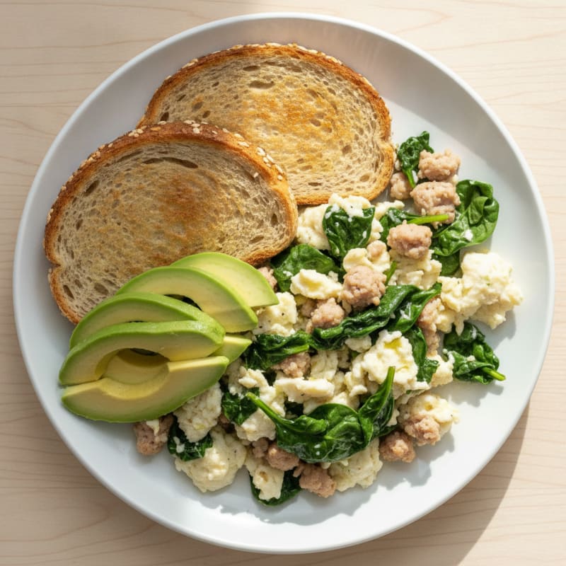 Egg White Scramble with Turkey Sausage and Spinach
