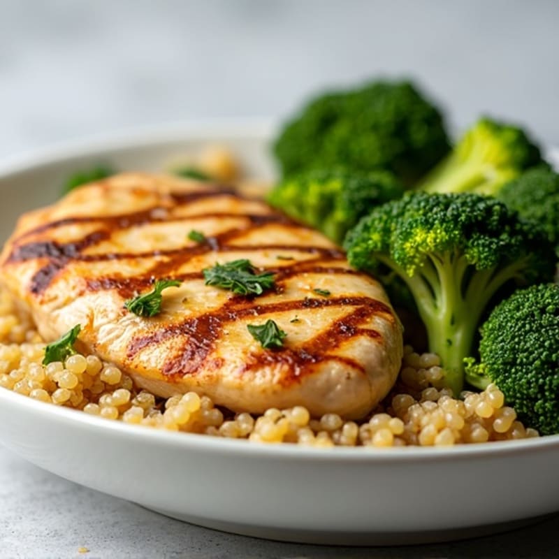 Grilled Chicken Breast with Quinoa and Roasted Broccoli