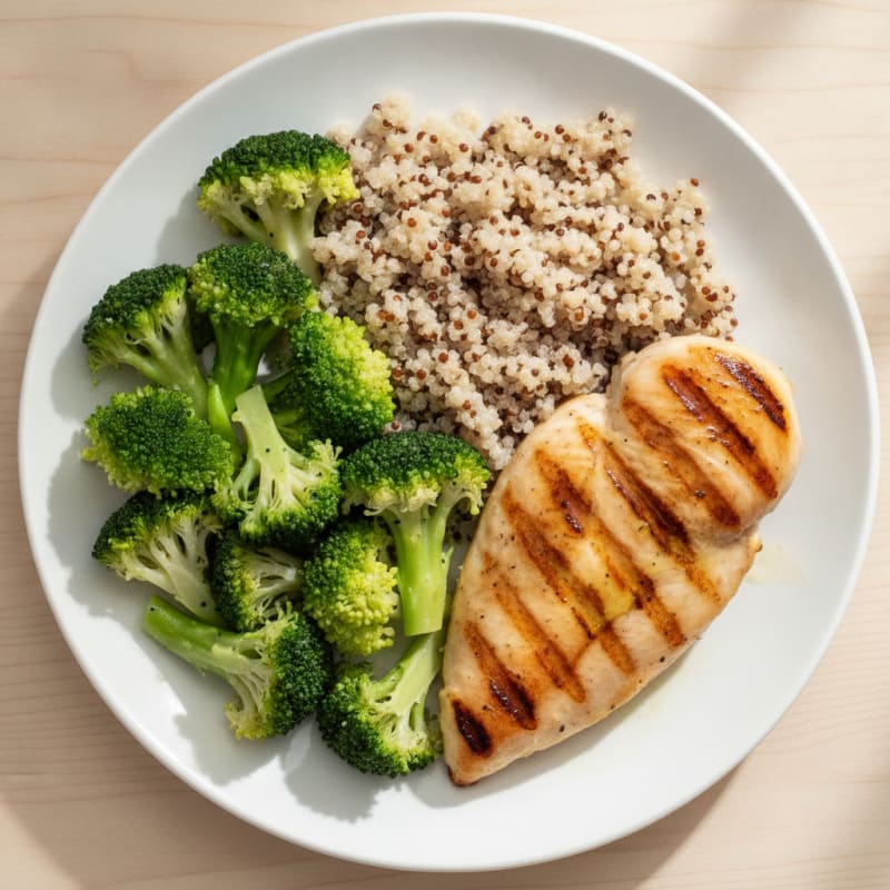 Grilled Chicken Breast with Quinoa and Steamed Broccoli