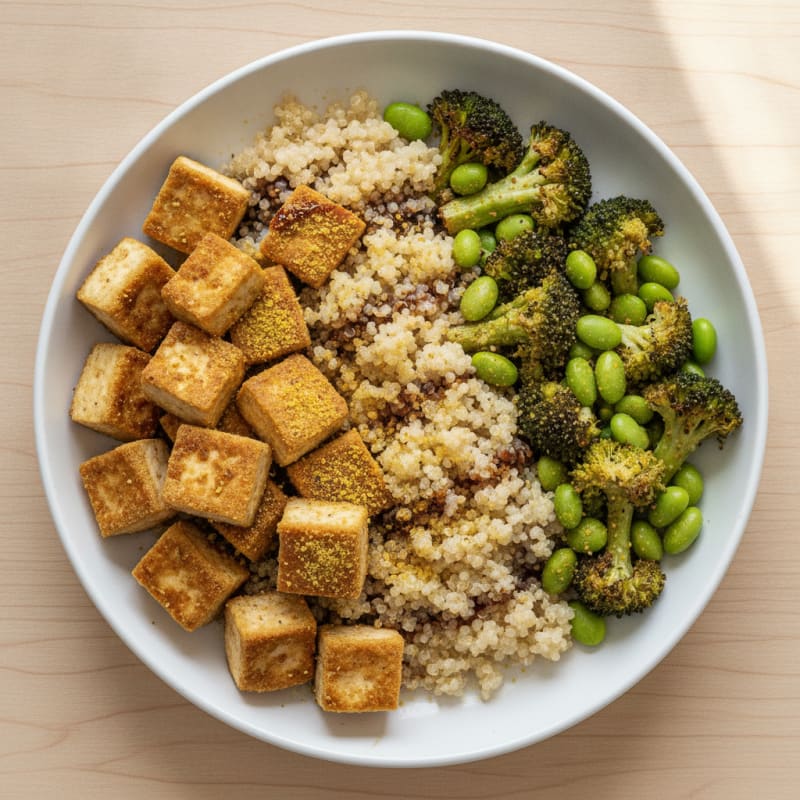 Crispy Tofu and Quinoa Bowl with Roasted Broccoli
