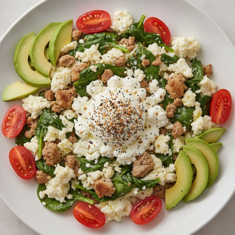 Egg White and Turkey Spinach Scramble with Cottage Cheese