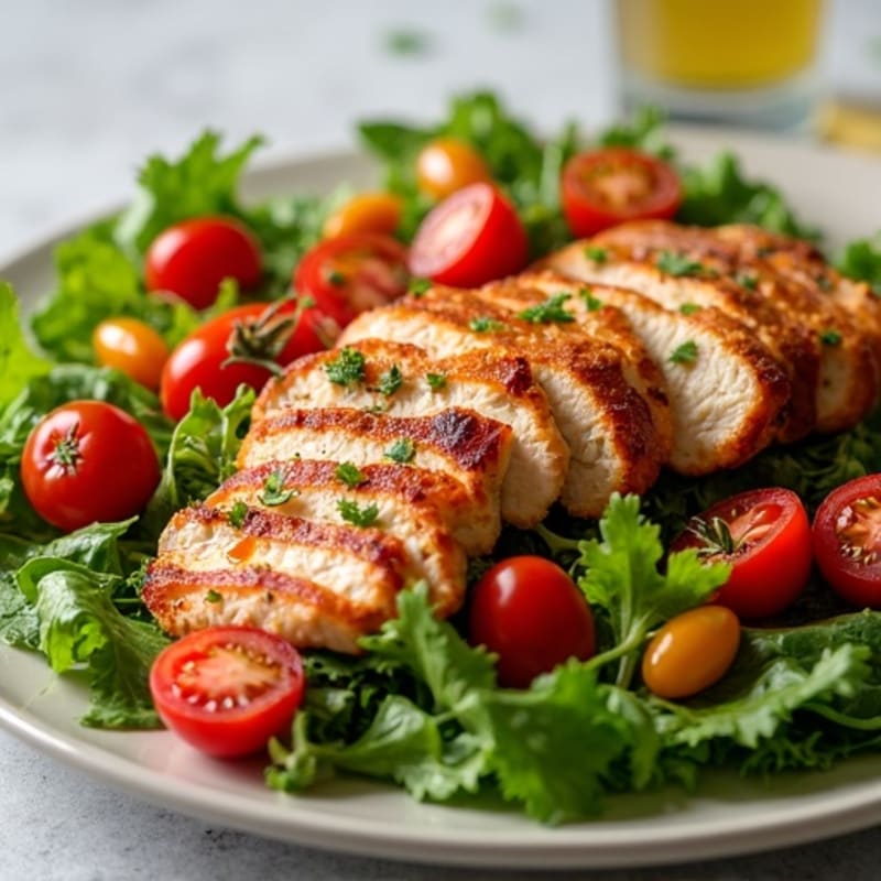 Crispy Turkey Bacon and Grilled Chicken Salad with Fresh Greens and Tomatoes