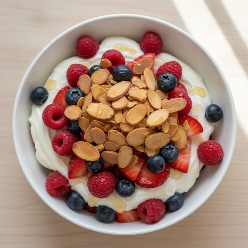 Greek Yogurt Protein Parfait with Mixed Berries and Almonds