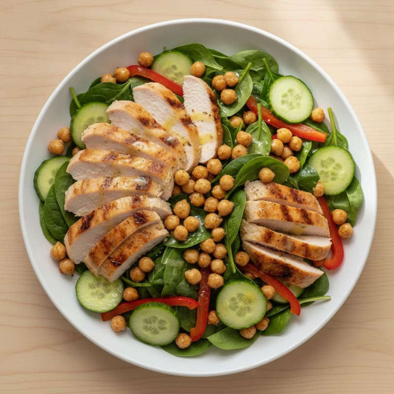 Grilled Turkey Breast Salad with Crunchy Vegetables and Chickpeas