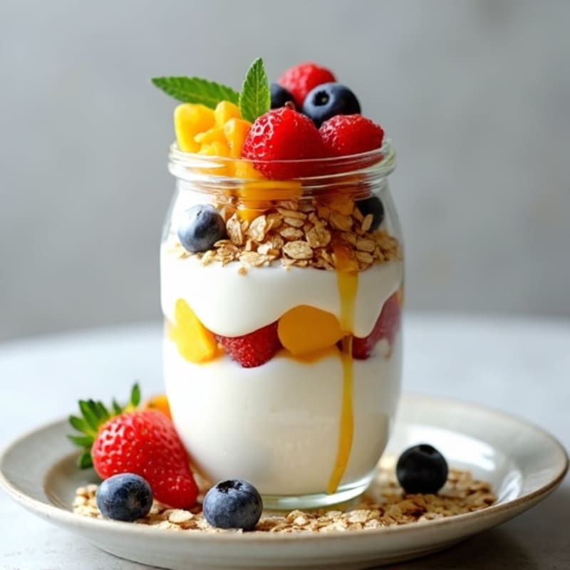 Protein Yogurt Parfait with Mixed Fruits and Oats